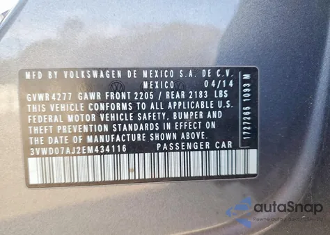 2014 Volkswagen Jetta Se z USA, uszkodzony, nr VIN 3VWD07AJ2EM434116